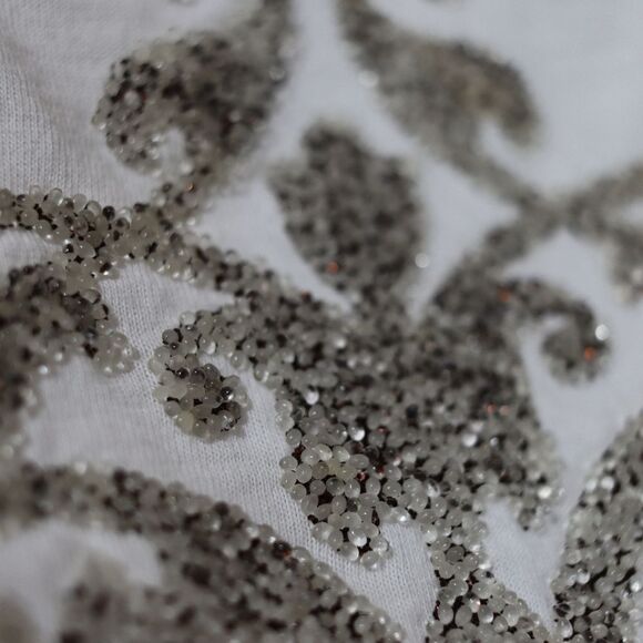 Velvet Silver Embellished Long Sleeve Tee | Vintage 90s Normcore Medium - Picture 5 of 12